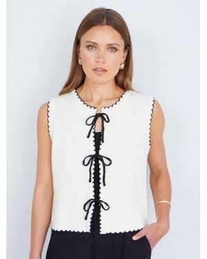 Yumi' Knitted Waistcoat With Bow Trims - White