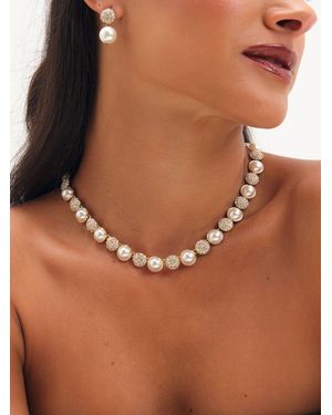 Jon Richard Plated Pearl And Pave Necklace - Brown