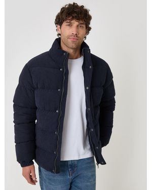 Threadbare Corduroy Funnel Neck Puffer Coat - Blue