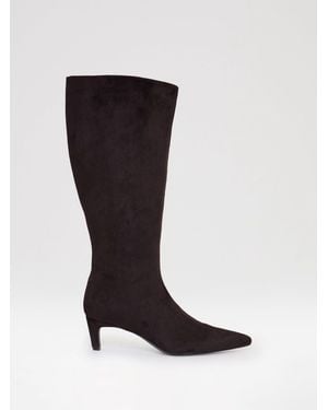 Threadbare Faux Suede Kitten Heel Knee High Boots - Black