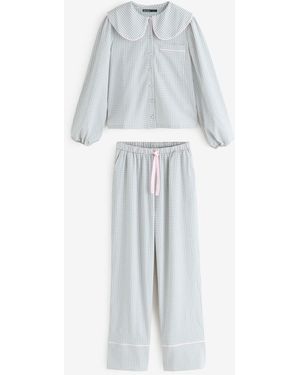 Threadbare Peter Pan Collar Long Pajama Set - White
