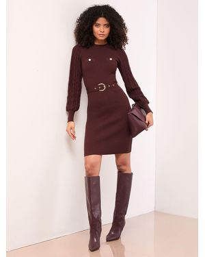 Lipsy Belted Long Sleeve Crew Neck Knitted Mini Dress - Multicolor