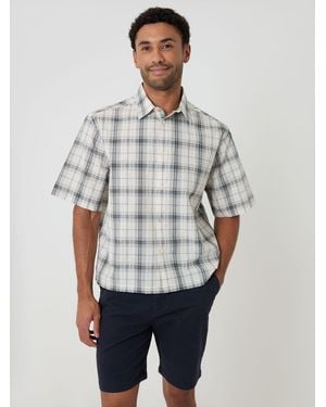 Threadbare Check Boxy Fit Short Sleeve Shirt - Gray