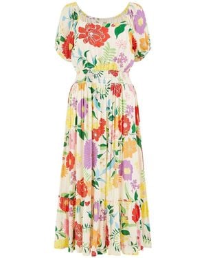 Yumi' Big Floral Midi Dress - White