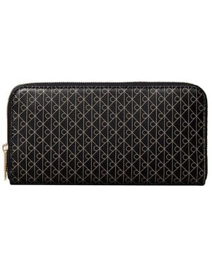 Calvin Klein Allover Emblem Logo Zip Wallet - Black