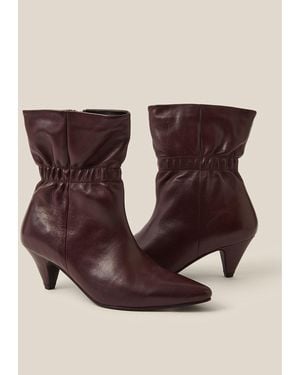 Monsoon Fia Ruched Leather Kitten Heel Boots - Brown