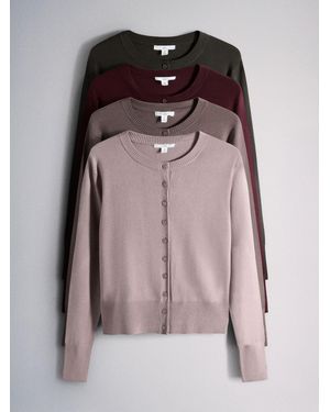 The Set 4 Pack Fine Knit Button Through Cardigans Raven/ Sparrow/ Quail/Mauve - Pink