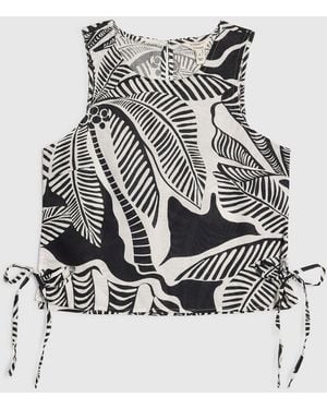 River Island Petite Linen Blend Printed Tank Top - White