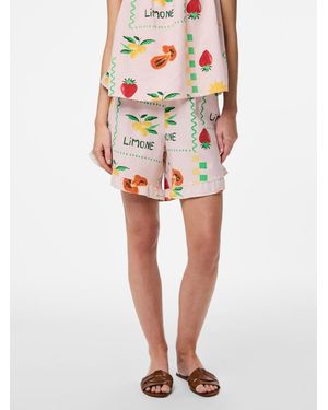 Pieces Fruit Print High Waist Shorts - Natural