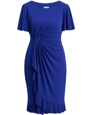 Gina Bacconi Raya Faux Wrap Dress With Frill Hem - Blue