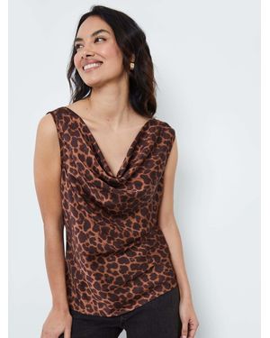 ANOTHER SUNDAY Satin Sleeveless Cowl Cami Top - Brown