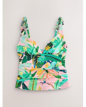 Next Coral Tropical Macrame Strap Plunge Tummy Control Tankini Top - Green