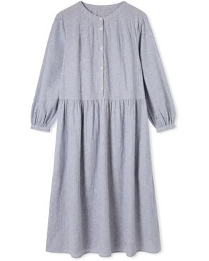 Celtic & Co. Cotton Collarless Half Placket Midi Dress - Gray