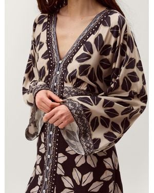 Monsoon Ellison V-Neck Floral Print Midi Dress - Blue