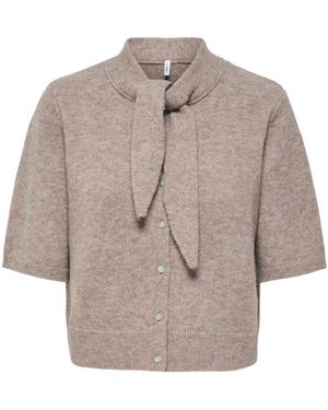ONLY Short Sleeve Scarf Detail Cardigan - Natural