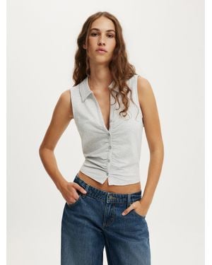 Cotton On Gathered Front Polo Shirt - White