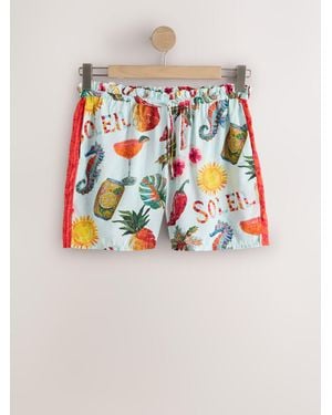 Next Mosaic Conversational Print Summer Beach Shorts - White