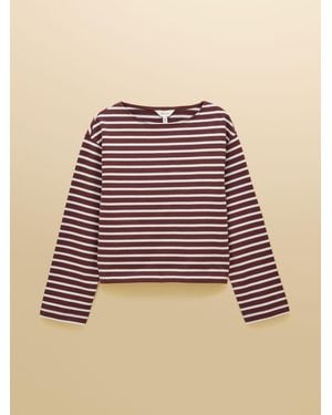 Joules Isla Chocolate & Boxy Ribbed Jersey Boat Neck Top - Pink