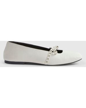 River Island Eyelet Bow Square Toe Ballet Pumps - White