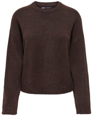 ONLY Long Sleeve Round Neck Knitted Sweater - Brown