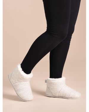 Totes Isotoner Ladies Sparkle Knit Boot Slippers - Natural