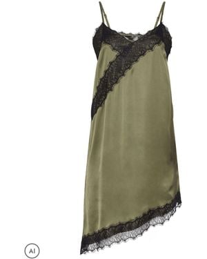 PixieGirl Petite Self Lace Satin Asymmetric Dress - Green