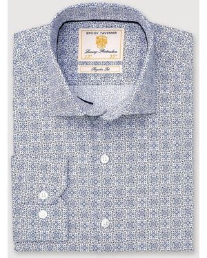 Brook Taverner Print Cotton Shirt - Blue