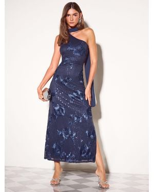 Friends Like These Cornelli Sequin Scarf Midi Dress - Blue