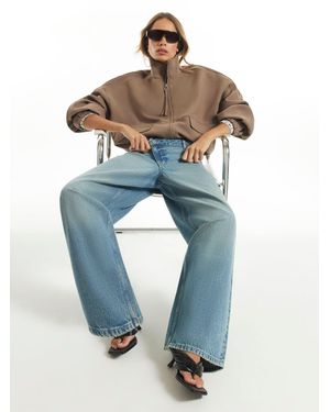 River Island Washed Asymmetric Fly Barrel Leg Jeans - Blue