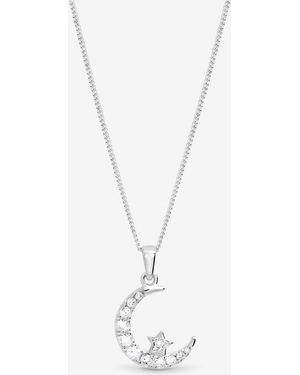 Simply Silver Cubic Zirconia Crescent Pendant - White