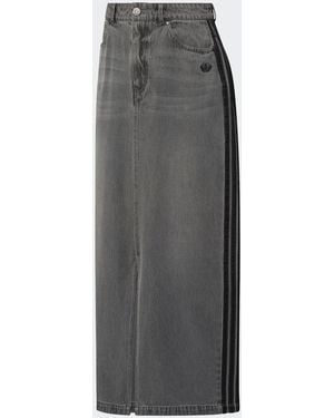 adidas Originals Adicolour 3-Stripes Denim Midi Pencil 100% Cotton Skirt - Grey