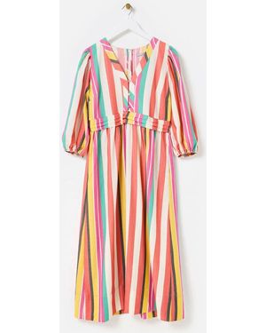 Oliver Bonas Oliver Bonas Multicolored Striped V-Neck Midi Dress
