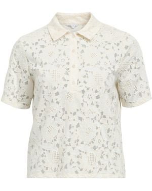Object Short Sleeve Lace Polo Top - White