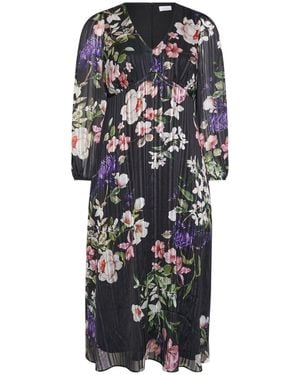 Yours Curve London Floral Satin Metallic Dress - White