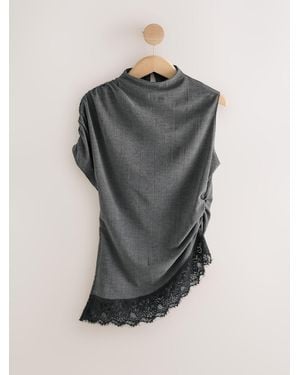 Next Charcoal Sleeveless Asymmetrical Lace Hem Top - Grey