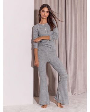 Lipsy Ribbed Button Down Flare Pants Lounge Set - Gray