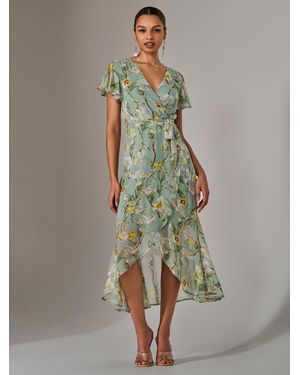 Jolie Moi Chiffon Wrap Midi Dress - Green