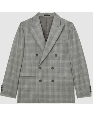 Reiss Wool Check Double-Breasted Suit Blazer Classic-Fit - Gray