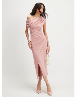 River Island Asymmetric Drape Wrap Midi Dress - Pink