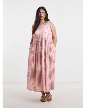 Simply Be Stripe Midi Apron Dress - Pink