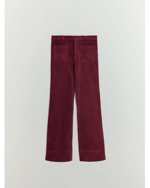 BHOEM Dark Stretch Corduroy Patch Pockets Flare Trousers - Red