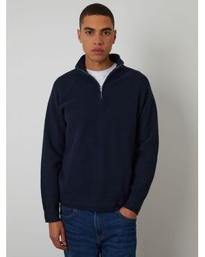 Threadbare Waffle Knit Raglan Quarter Zip Sweater - Blue