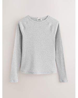 Self Fitted Rib Long Sleeve Top - Grey