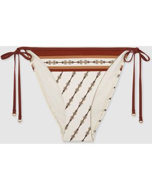 Reiss Ivory Tina Chain-Print Side-Tie Bikini Bottoms - White