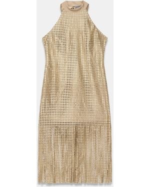 Mint Velvet Halter Disc Fringed Mini Dress - Natural
