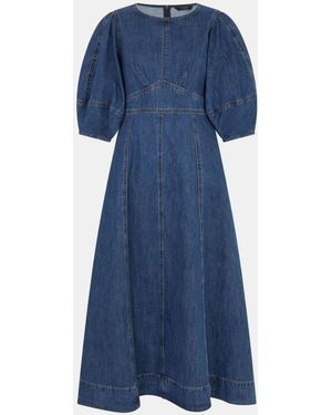 Accessorize Puff Sleeve Denim Midi Dress - Blue