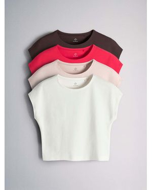 The Set 4 Pack Cap Sleeve Cropped T-Shirts//Neutral/Cream - Red