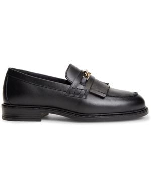 Tommy Hilfiger Leather Chain Horsebit Fringe Loafers - Black