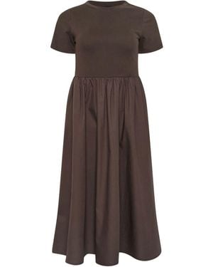 M Com Petite Short Sleeve Jersey Woven Dress - Brown