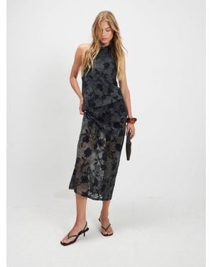 River Island Halter Neck Devore Maxi Dress - Blue